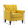 Mid Century Modern Accent Chair, Linen Armchair W Tufted Back Wood Legs, Upholstered Lounge Arm Chair Single Sofa For Living Room Bedroom, Yellow Yellow Foam Linen