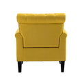 Mid Century Modern Accent Chair, Linen Armchair W Tufted Back Wood Legs, Upholstered Lounge Arm Chair Single Sofa For Living Room Bedroom, Yellow Yellow Foam Linen