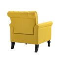 Mid Century Modern Accent Chair, Linen Armchair W Tufted Back Wood Legs, Upholstered Lounge Arm Chair Single Sofa For Living Room Bedroom, Yellow Yellow Foam Linen
