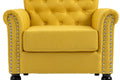 Mid Century Modern Accent Chair, Linen Armchair W Tufted Back Wood Legs, Upholstered Lounge Arm Chair Single Sofa For Living Room Bedroom, Yellow Yellow Foam Linen