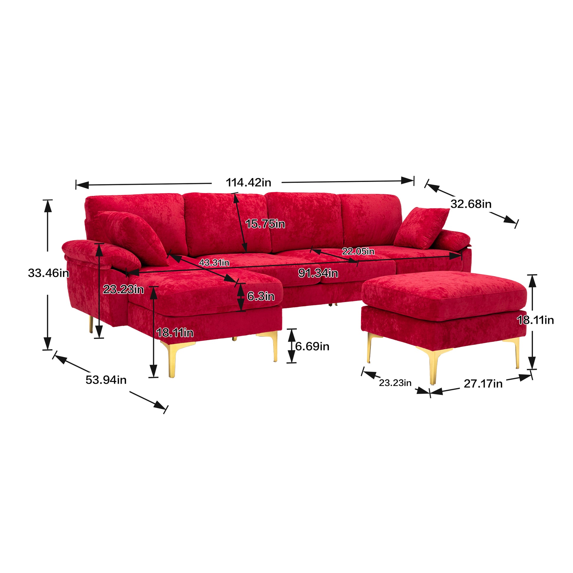 Coolmore U Shape Sectional Sofa With Ottomanreversible Sofa Couch For Living Room,Spacious Furniture,Durable Couch Removable And Machine Washable Cover Red Velvet Red Primary Living Space Foam Velvet 4 Seat