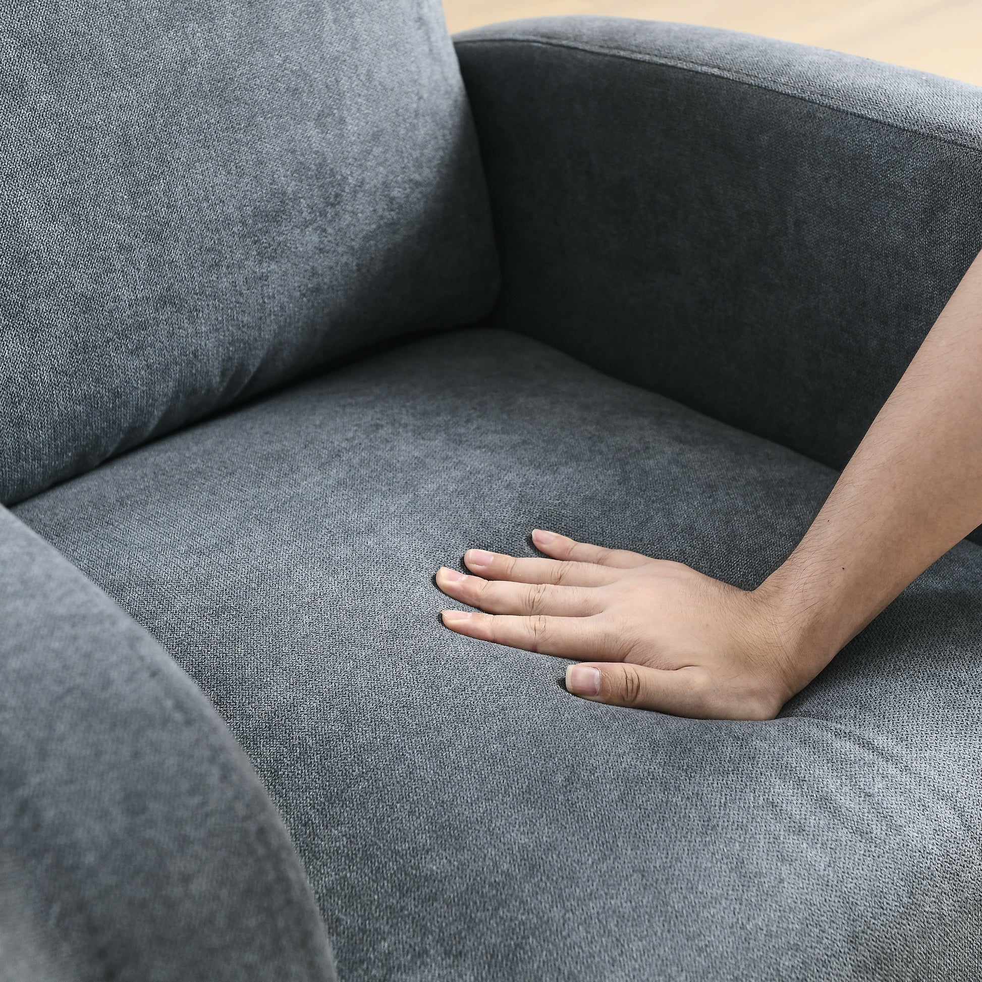 Video Welike 27.6"W Modern Accent High Backrest Living Room Lounge Arm Rocking Chair, Two Side Pocket W83453347 Dark Grey Foam Fabric