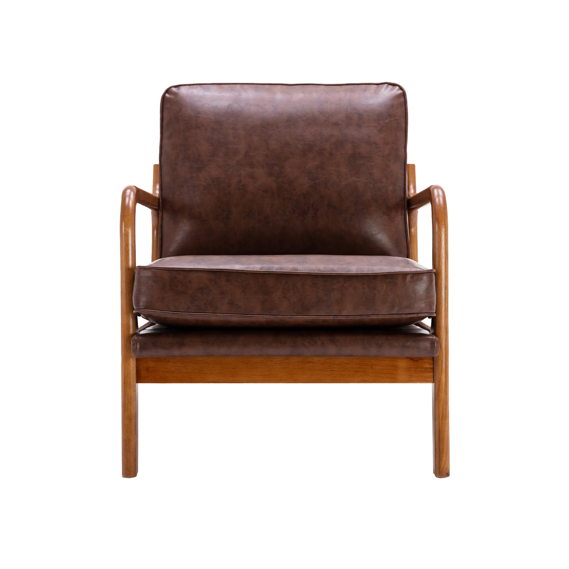 Coolmore Mid Century Modern Accent Chair, Comfy Fabric Living Room Chairs With Solid Wood Frame, Lounge Reading Armchair, Easy Assembly Brown Pu Brown Primary Living Space Foam Pu