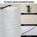 10Inch Wall Mounted Rainfall Shower Head System Shower Faucet Brushed Gold Stainless Steel