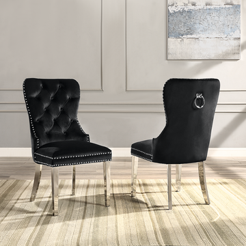 Modern Velvet Dining Chairs Set Of 2, Tufted Accent Upholstered Chairs Wingback Armless Side Chair Black Velvet