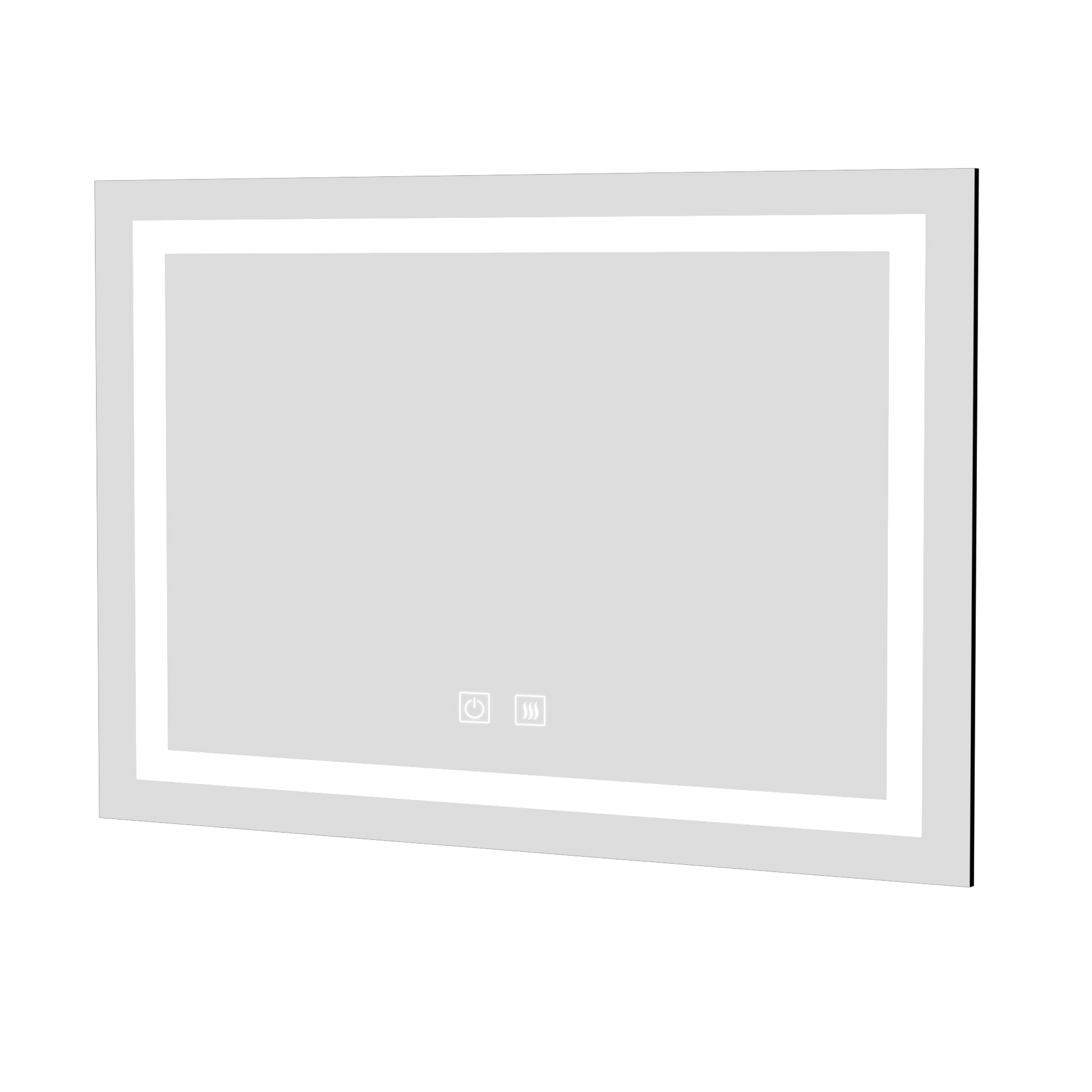 36X28 Inch Frameless Rectangular Anti Fog Touch Sensor Led Bathroom Mirror With Dimmable And Memory Functions Modern Wall Mounted Vanity Mirror Silver Glass