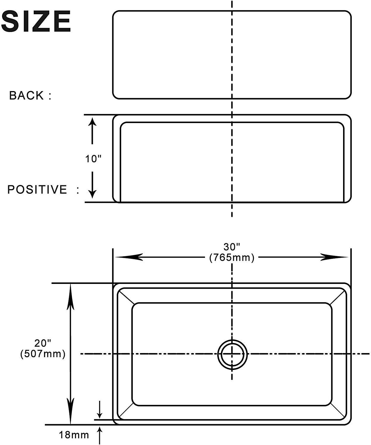 30 Inch Fireclay Kitchen Sink Farmhouse Reversiable Single Bowl, Apron Farm White Single Bowl Sink Antique White Ceramic