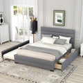 Queen Upholstered Platform Bed With Twin Size Trundle And Two Drawers,Grey Queen Grey Upholstered