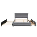 Queen Upholstered Platform Bed With Twin Size Trundle And Two Drawers,Grey Queen Grey Upholstered