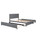 Queen Upholstered Platform Bed With Twin Size Trundle And Two Drawers,Grey Queen Grey Upholstered