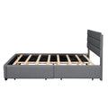 Queen Upholstered Platform Bed With Twin Size Trundle And Two Drawers,Grey Queen Grey Upholstered