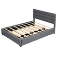 Queen Upholstered Platform Bed With Twin Size Trundle And Two Drawers,Grey Queen Grey Upholstered