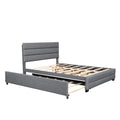 Queen Upholstered Platform Bed With Twin Size Trundle And Two Drawers,Grey Queen Grey Upholstered