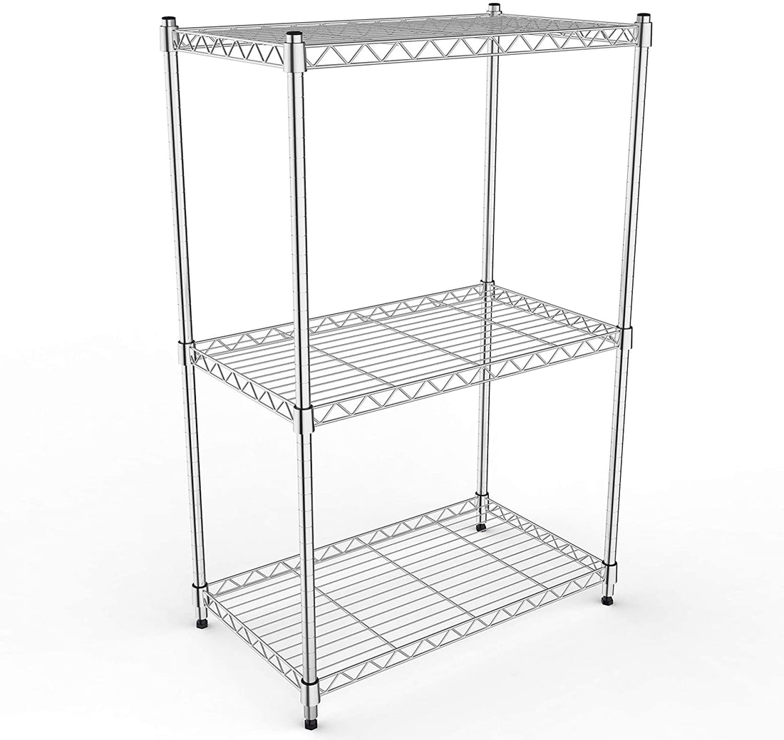 Simple Deluxe 3 Shelf Shelving With Wheels Steel Organizer 23"Wx13"Dx30"H Chrome Silver Iron