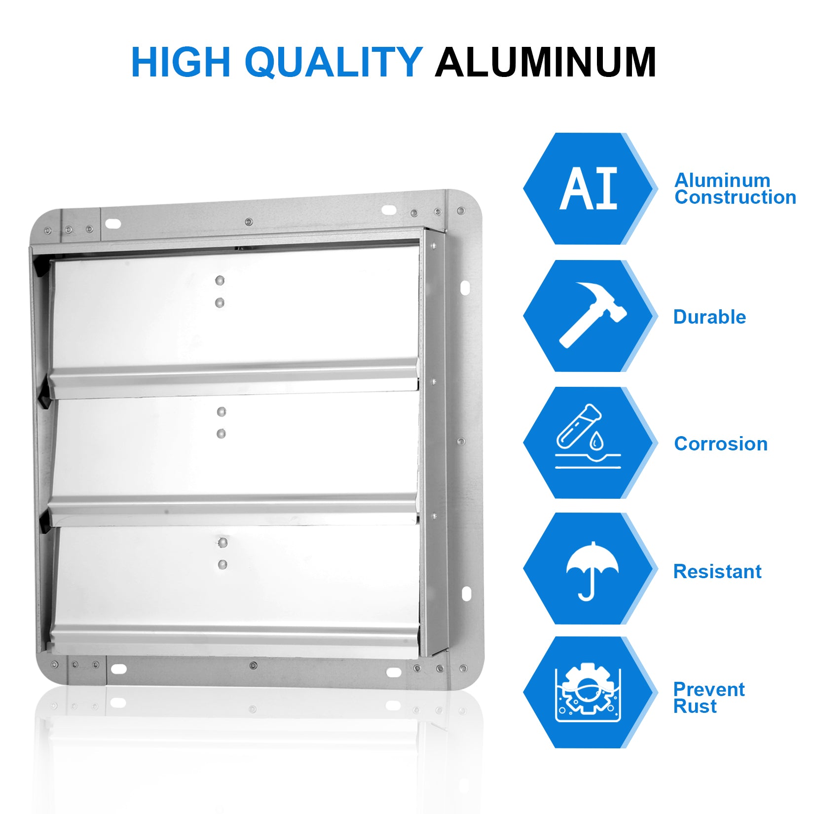 Ipower 14 Inch Square Aluminum Automatic Gravity Shutter Louver Vent, Silver Silver Steel