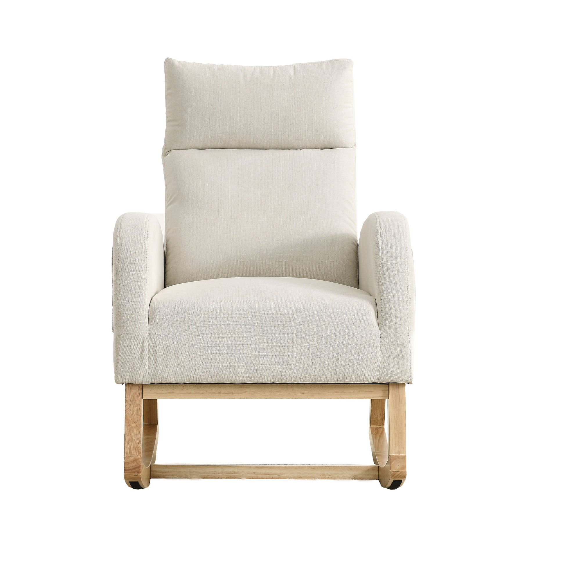 Video Welike 27.6"W Modern Accent High Backrest Living Room Lounge Arm Rocking Chair, Two Side Pocket W83453708 Beige Foam Fabric