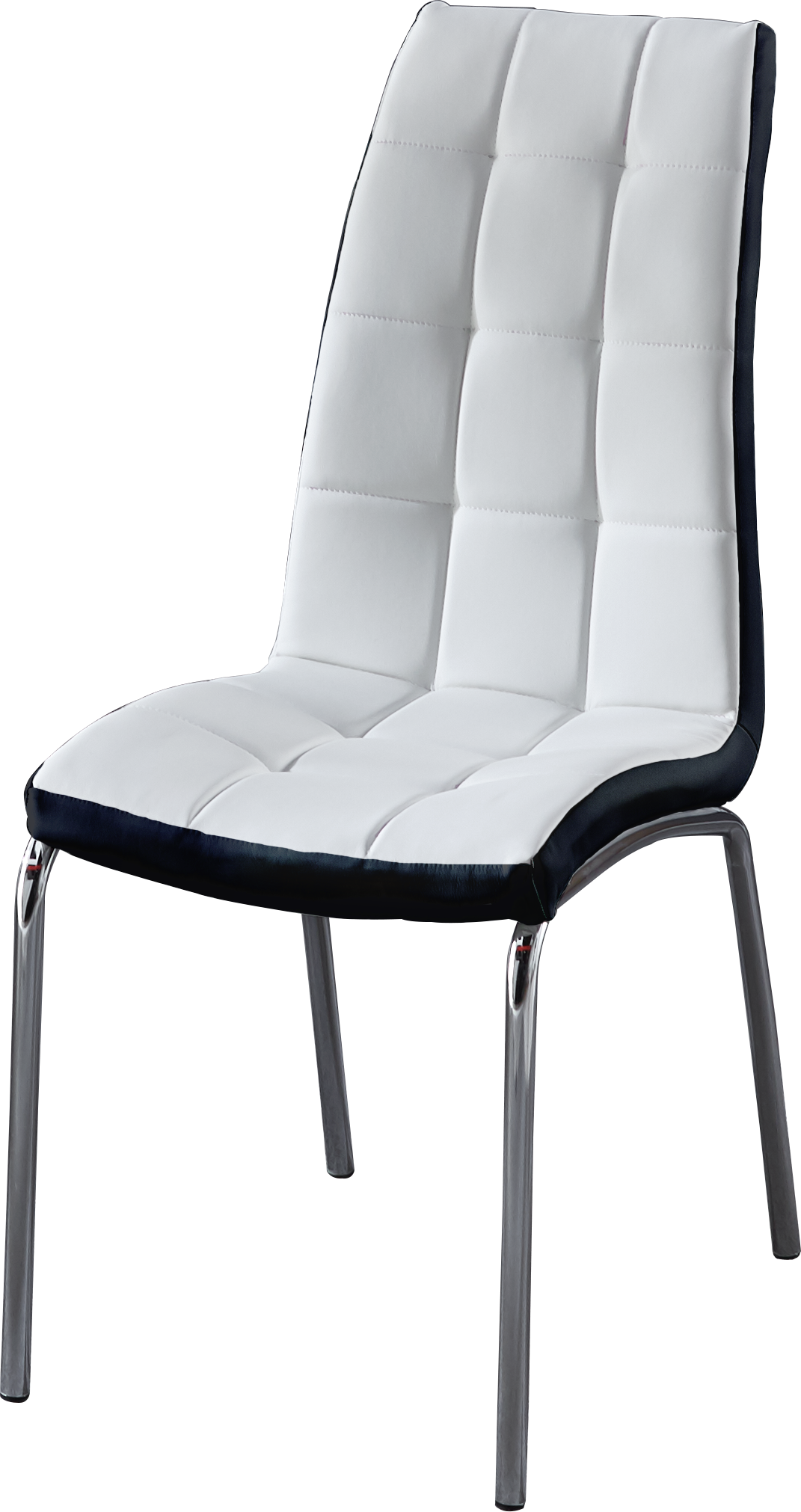 Modern Lattice Designdining Chair With Silver Metal Legs Set Of 4 Black White Leather