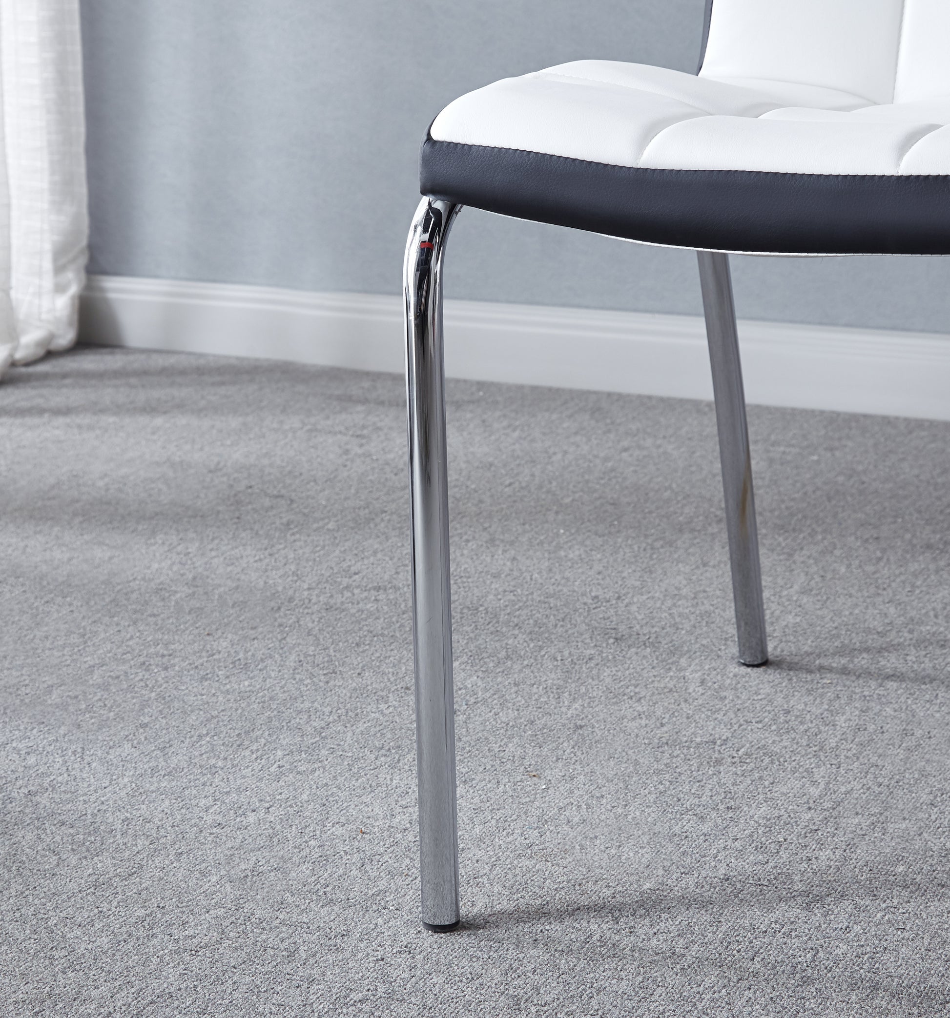 Modern Lattice Designdining Chair With Silver Metal Legs Set Of 4 Black White Leather