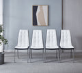 Modern Lattice Designdining Chair With Silver Metal Legs Set Of 4 Black White Leather
