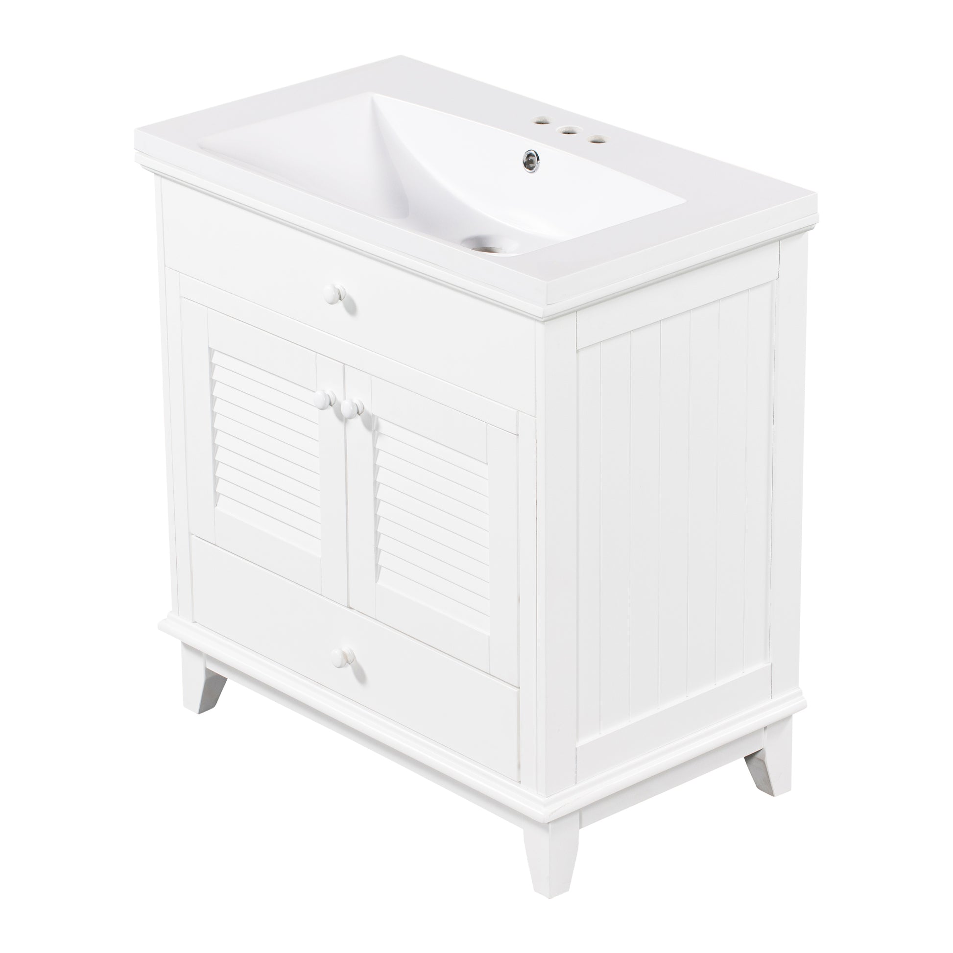 30" Bathroom Vanity With Sink, Bathroom Cabinet With Two Doors And One Drawer, White Old Sku: Jl000005Aak 1 White Solid Wood