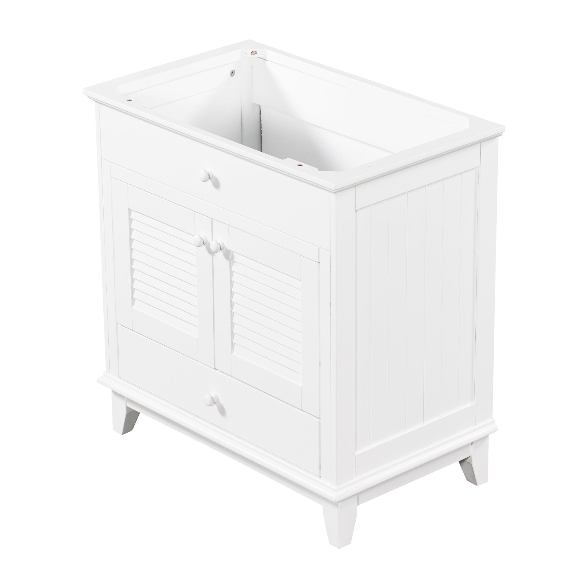 30" Bathroom Vanity Base Without Sink, Bathroom Cabinet With Two Doors And One Drawer, White White Solid Wood