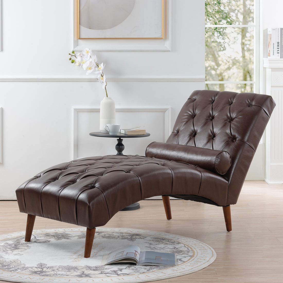 Upholstered Chaise Lounge Dark Brown Pu