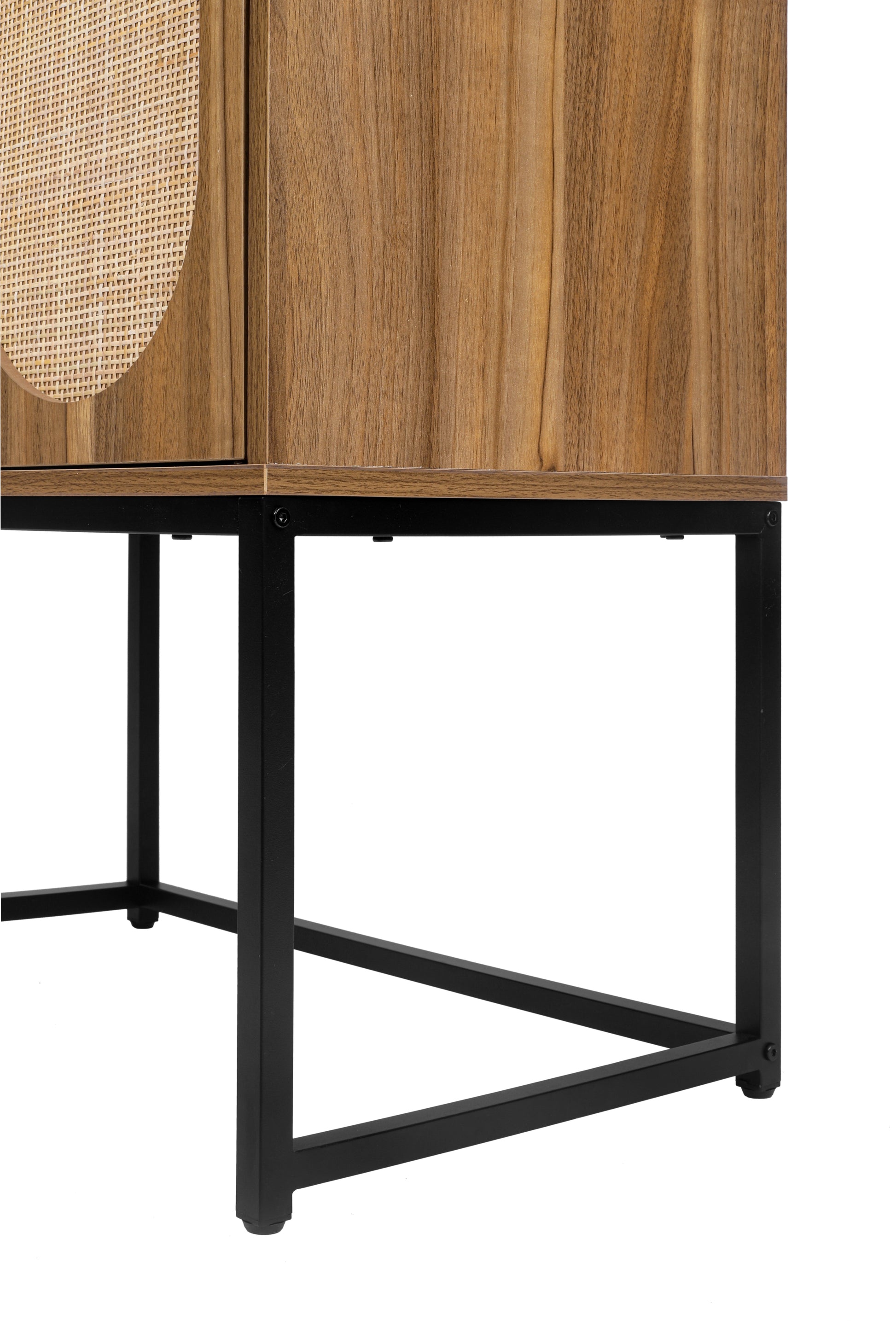 Set Of 2, Natural Rattan, Allen 2 Door High Cabinet, Rattan, Built In Adjustable Shelf, Easy Assembly, Free Standing Cabinet For Living Room Bedroom Walnut Mdf