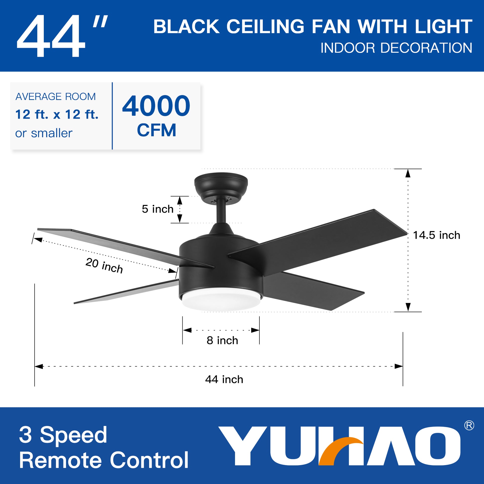 44 In Intergrated Led Ceiling Fan With Black Abs Blade Black Plywood