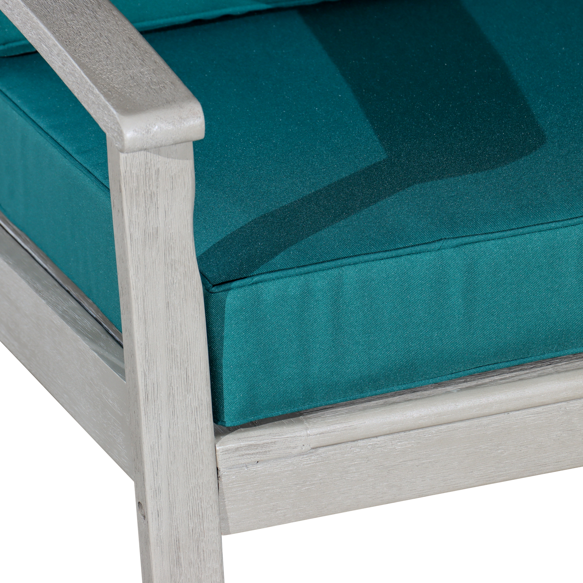 Deep Seat Eucalyptus Chair, Driftwood Gray Finish, Dark Green Cushions Gray Eucalyptus