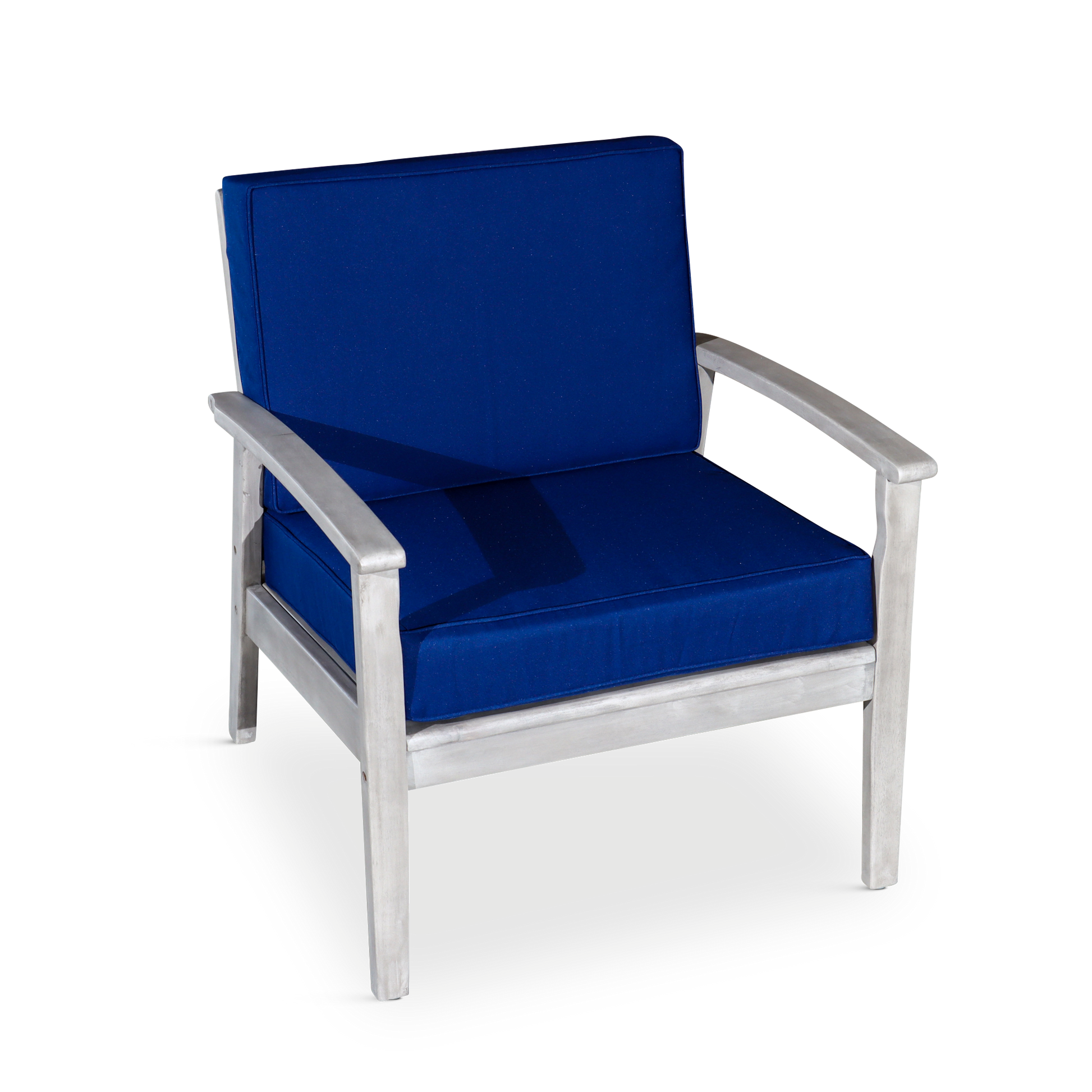Deep Seat Eucalyptus Chair, Silver Gray Finish, Navy Cushions Silver Grey Eucalyptus