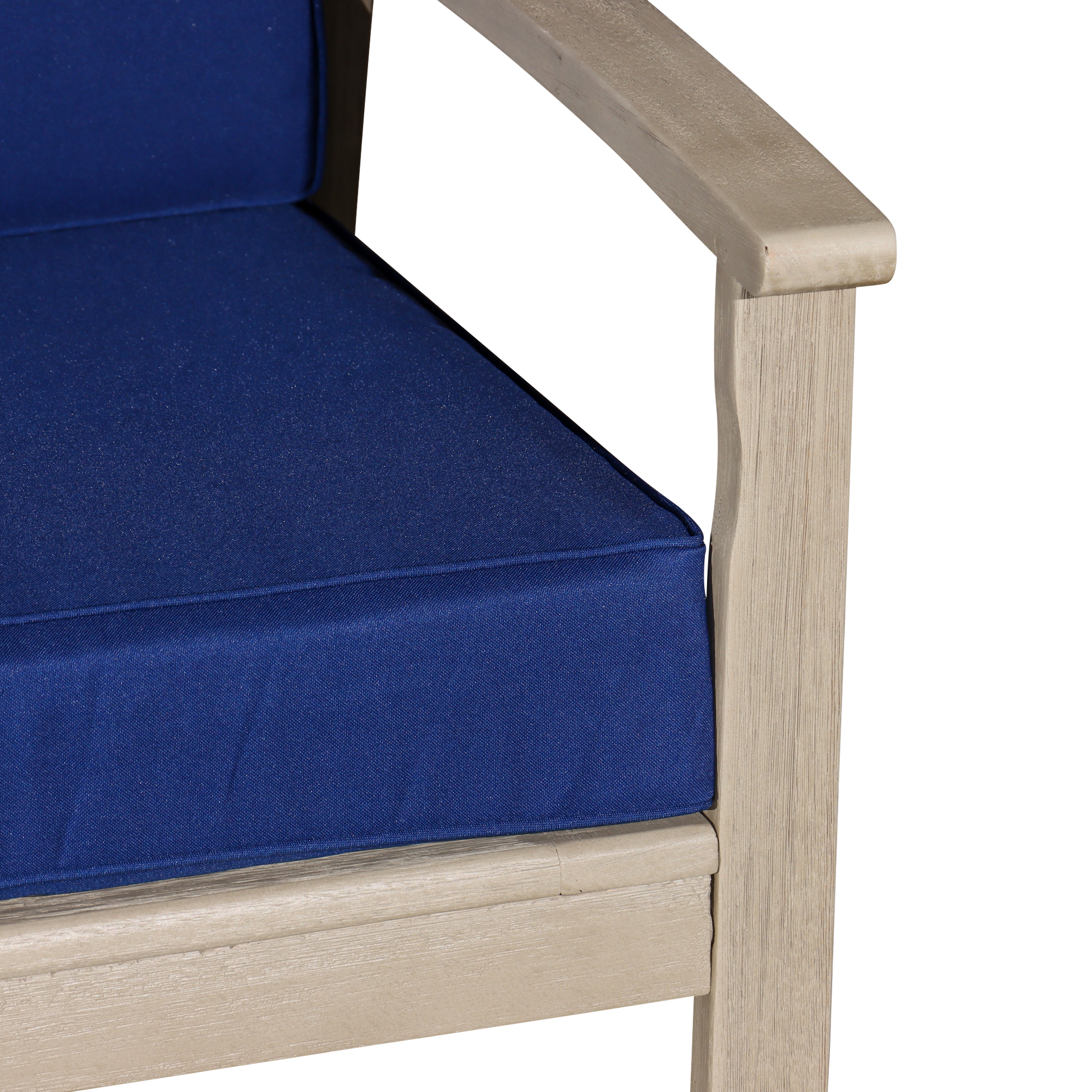 Eucalyptus Loveseat With Cushions, Driftwood Gray Finish, Navy Cushions Gray Eucalyptus