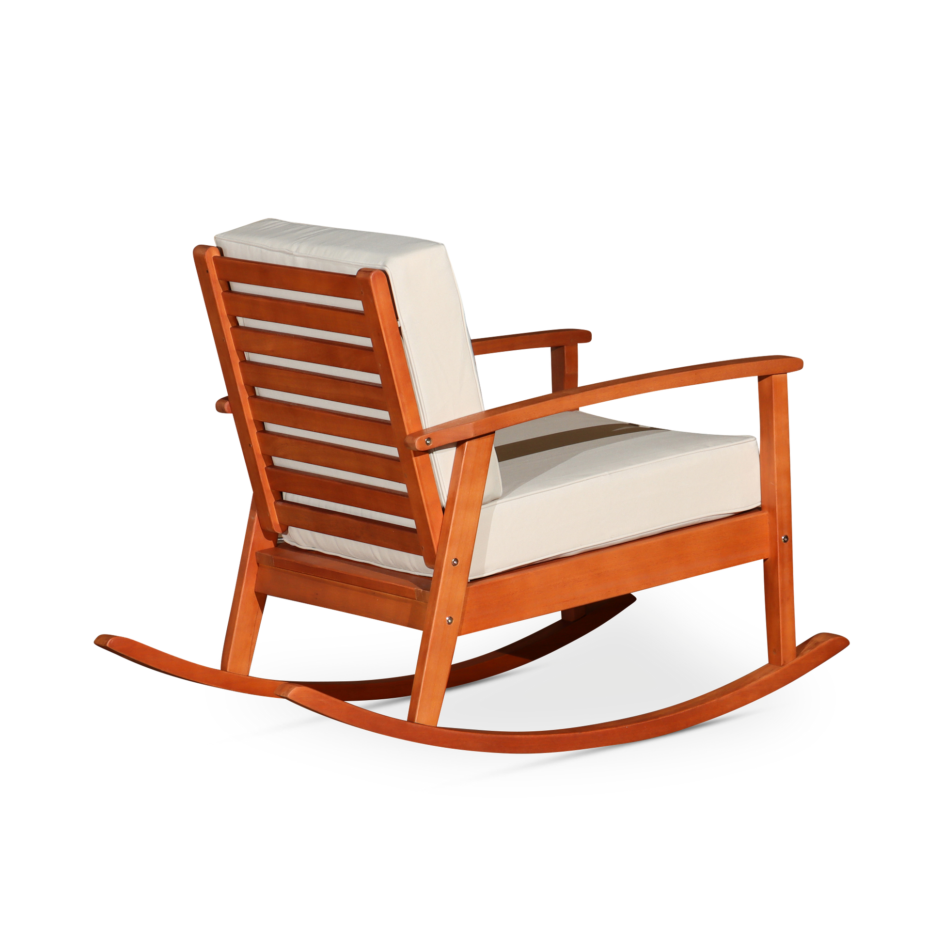 Eucalyptus Rocking Chair With Cushions, Natural Oil Finish, Dark Green Cushions Natural Eucalyptus