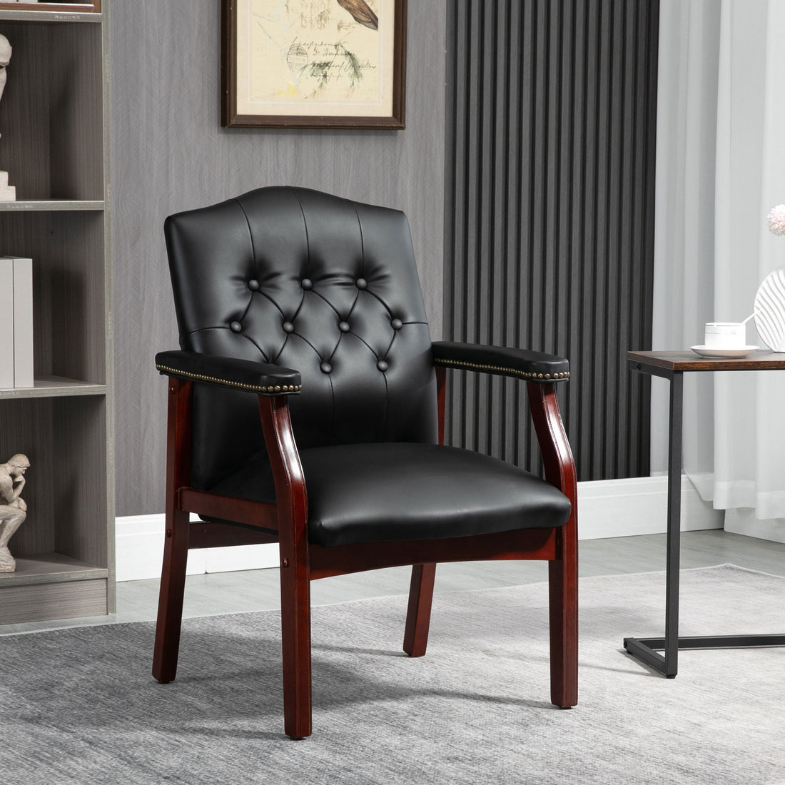 Leather Reception Guest Chairs W Padded Seat And Arms Ergonomic Mid Back Office Executive Side Chair For Meeting Waiting Room Conference Office Guest Chairs,Black Black Foam Leather