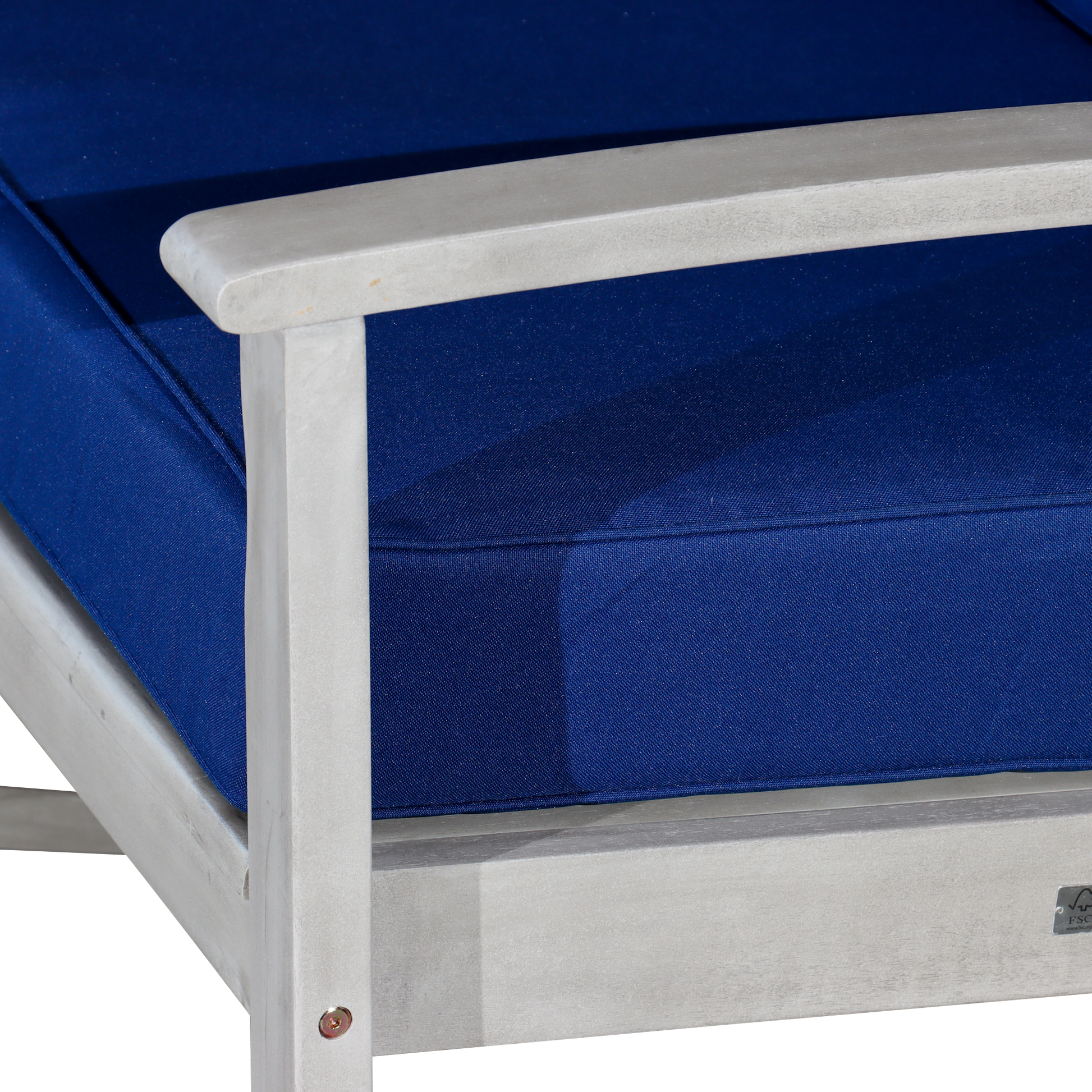 Eucalyptus Rocking Chair With Cushions, Silver Gray Finish, Navy Cushions Silver Grey Eucalyptus