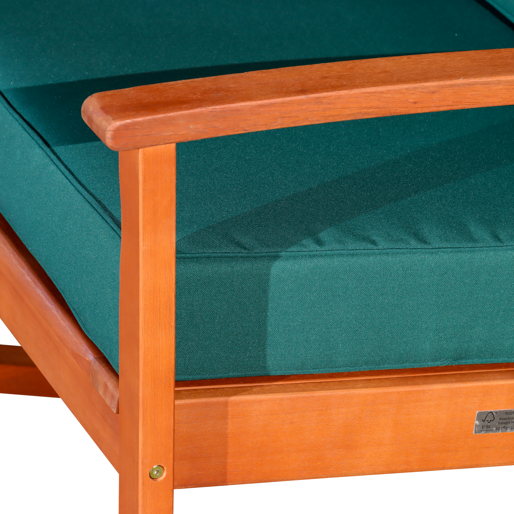 Eucalyptus Rocking Chair With Cushions, Natural Oil Finish, Dark Green Cushions Natural Eucalyptus