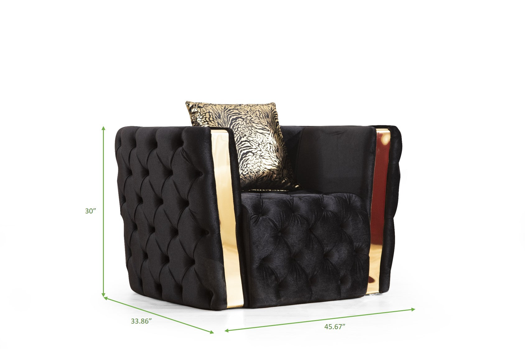 Button Tufted 3 Pc Sofa Set With Velvet Fabric And Gold Accent In Black Black Velvet 6 Seat