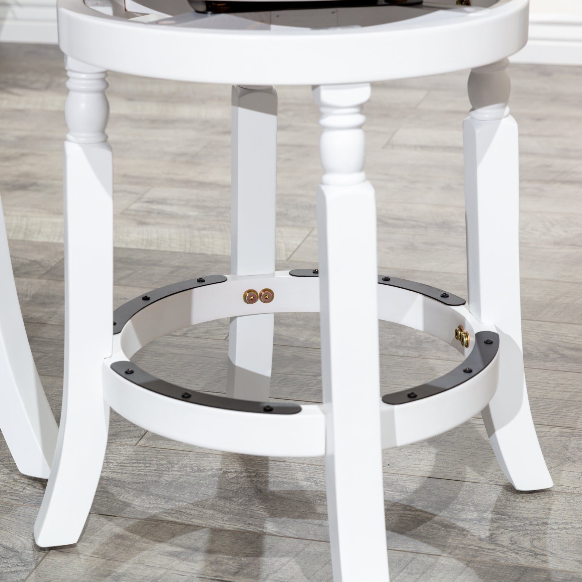 24" Counter Stool, White Finish, Charcoal Fabric Seat White Fabric