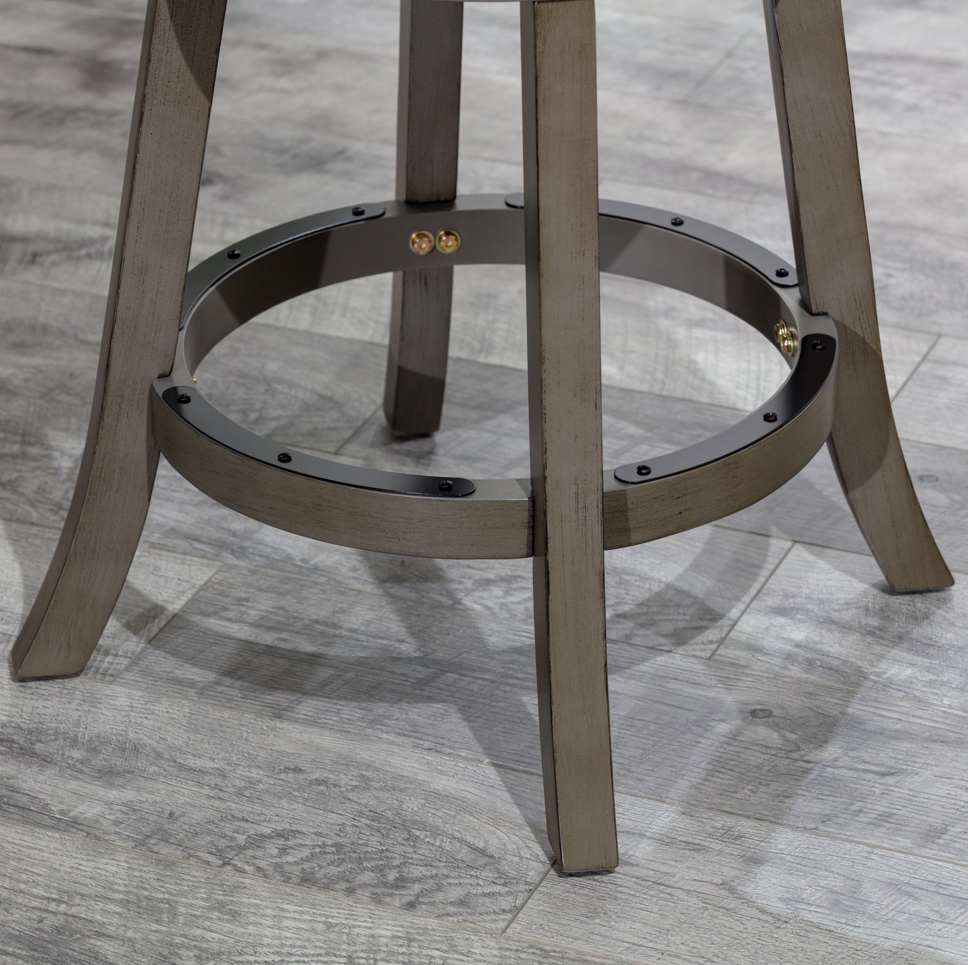24" Counter Height X Back Swivel Stool, Weathered Gray Finish, Charcoal Fabric Seat Gray Fabric