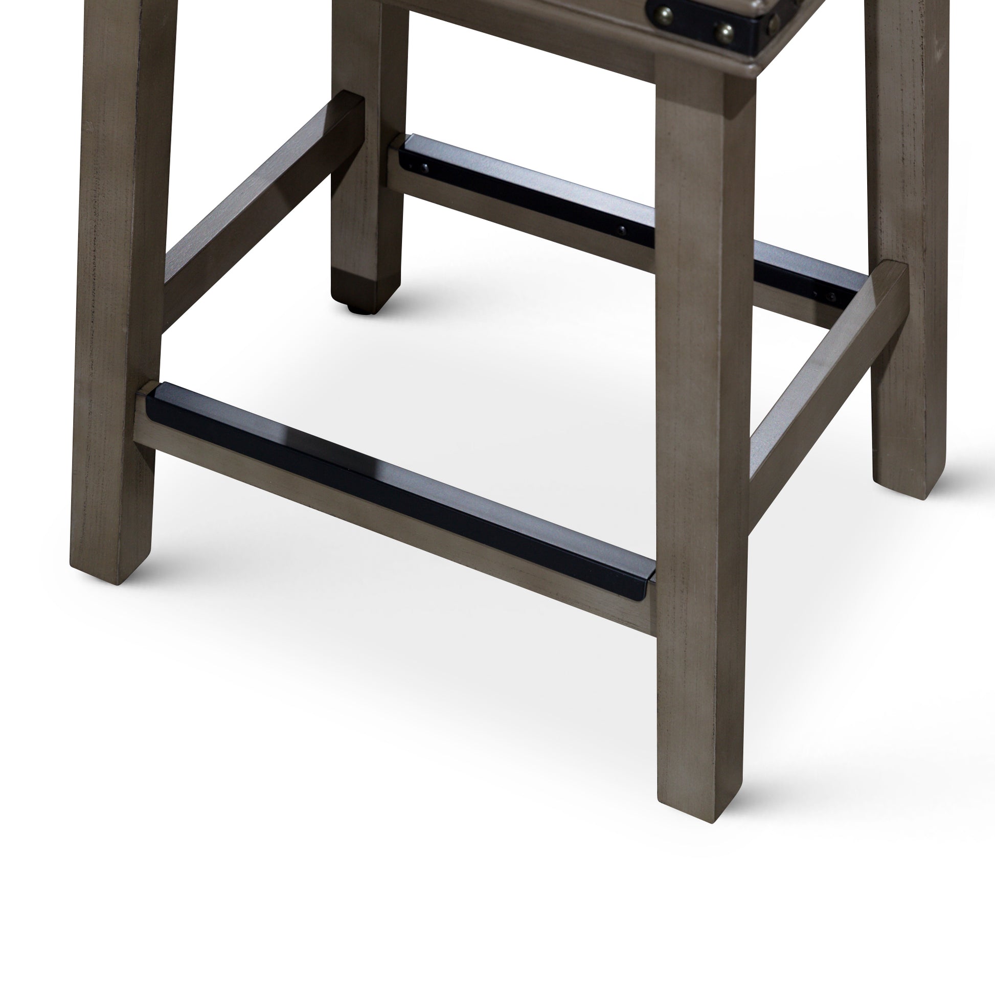 24" Counter Stool, Weathered Gray Finish, Black Leather Seat Gray Bonded Leather