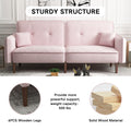 Convertible Sofa Bed With Wood Legs In Velvet Pink Pink Foam Velvet
