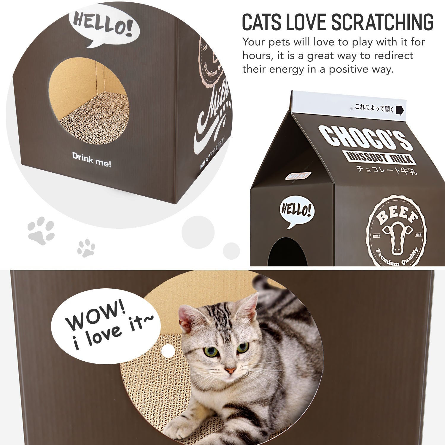 Scratchme Cat Condo Scratcher Post Cardboard Brown Solid Wood