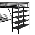 L Shaped Metal Twin Over Full Bunk Bed And Twin Size Loft Bed With Four Built In Shelves,Black Black Metal