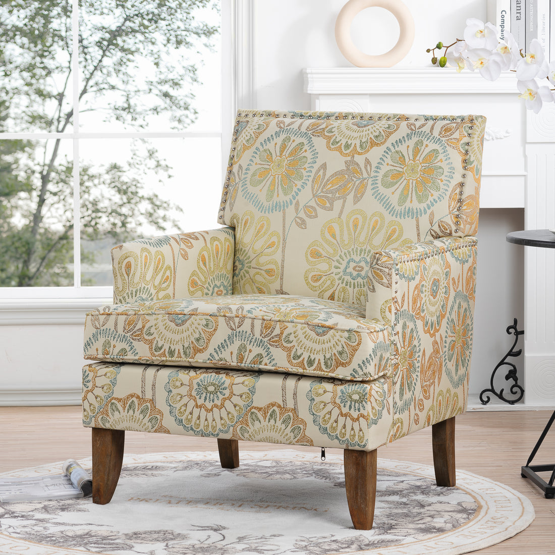Accent Chairs For Living Room Beige Yellow Fabric