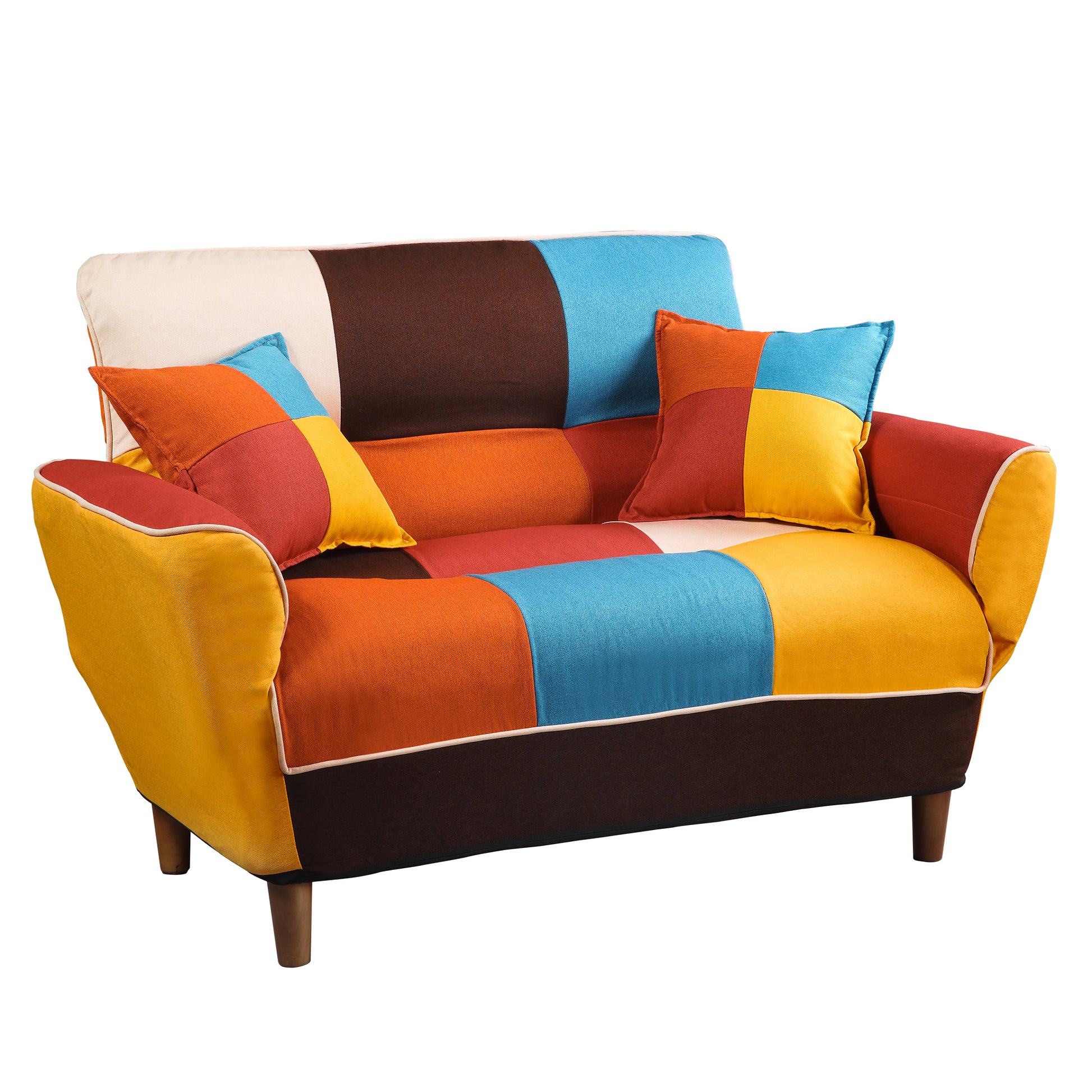 Small Space Colorful Sleeper Sofa, Solid Wood Legs Colorful Polyester