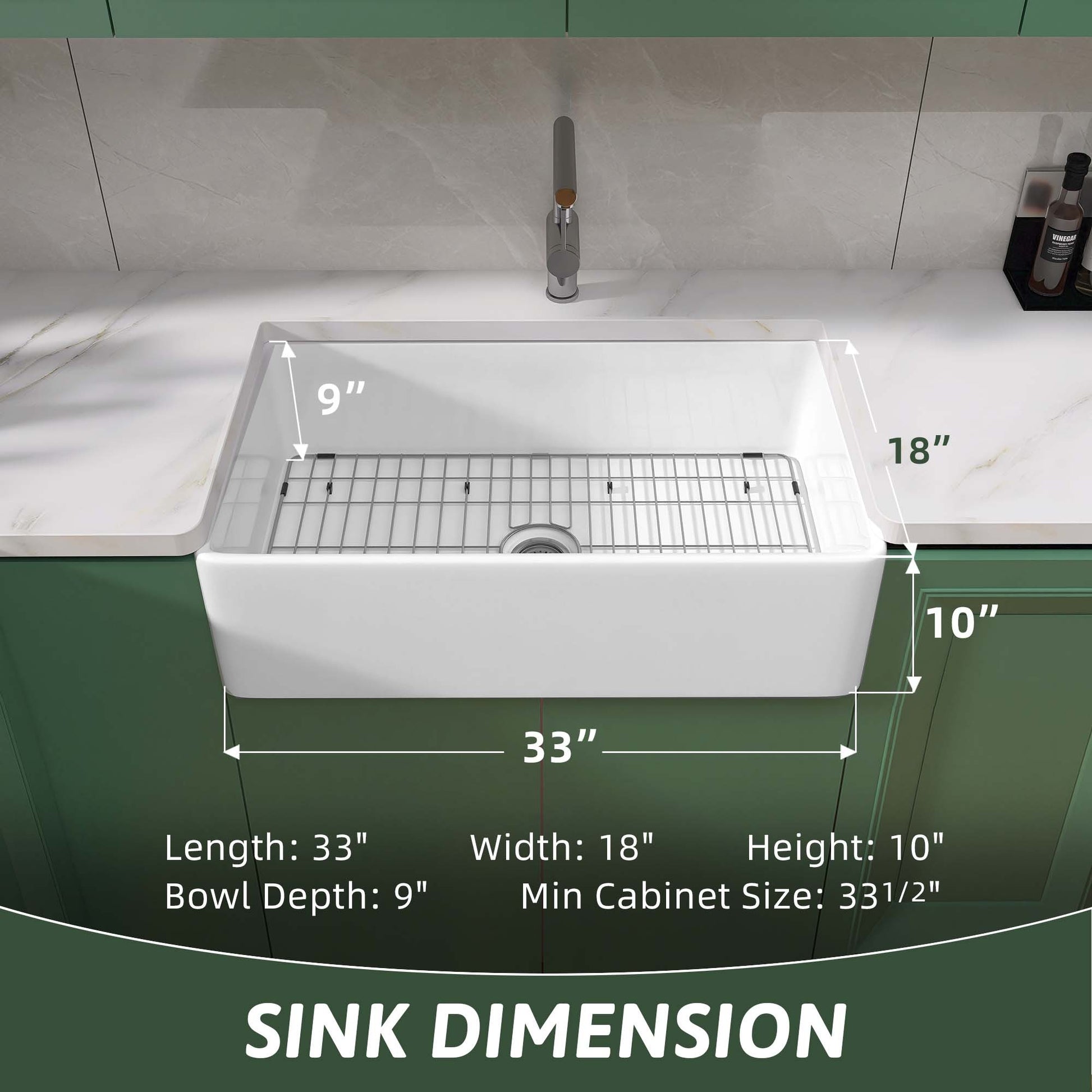 33 Inch Fireclay Farmhouse Kitchen Sink White Single Bowl Apron Front Kitchen Sink, Bottom Grid And Kitchen Sink Drain Included Natural Kitchen Modern Fireclay