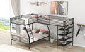 L Shaped Metal Twin Over Full Bunk Bed And Twin Size Loft Bed With Four Built In Shelves,Black Black Metal
