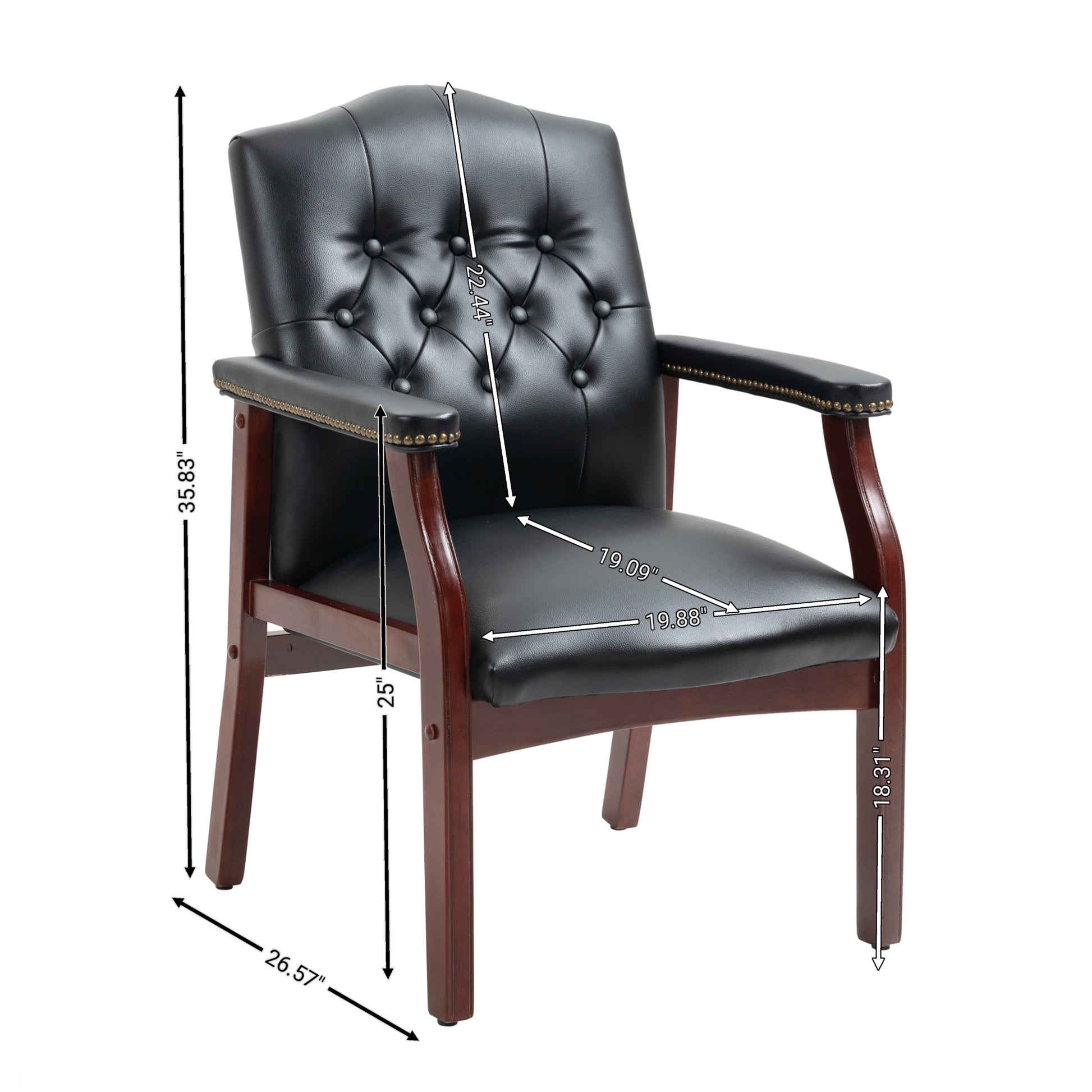 Leather Reception Guest Chairs W Padded Seat And Arms Ergonomic Mid Back Office Executive Side Chair For Meeting Waiting Room Conference Office Guest Chairs,Black Black Foam Leather