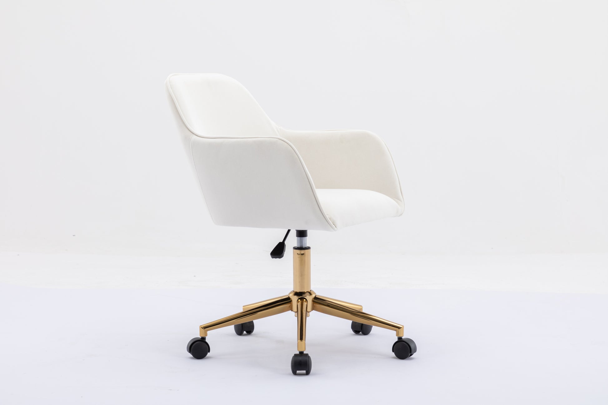 Modern Velvet Fabric Material Adjustable Height 360 Revolving Home Office Chair With Gold Metal Legs And Universal Wheels For Indoor,Ivory Ivory Foam Velvet