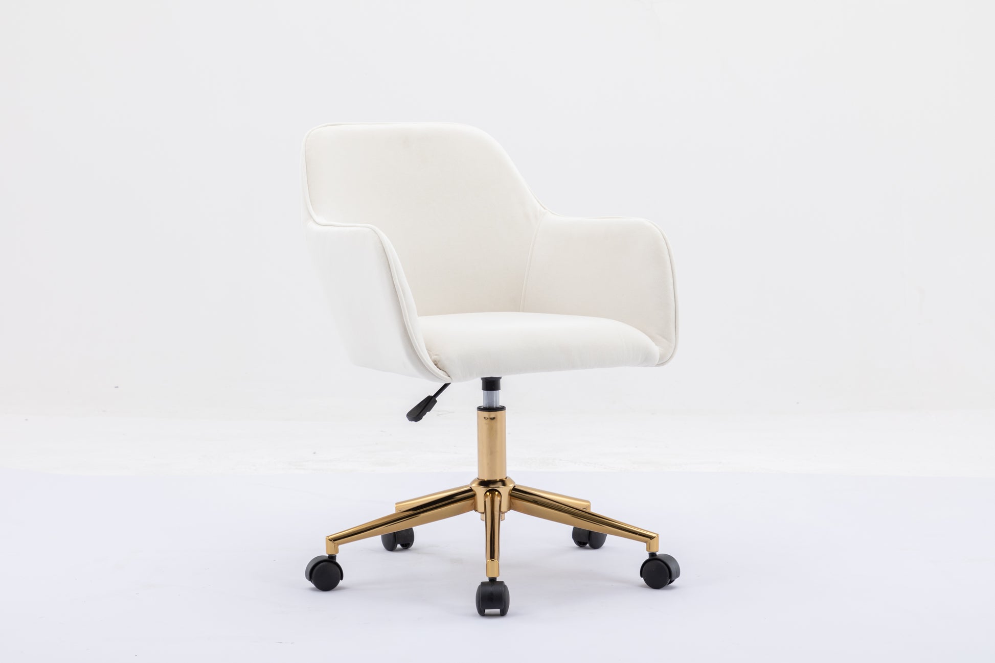 Modern Velvet Fabric Material Adjustable Height 360 Revolving Home Office Chair With Gold Metal Legs And Universal Wheels For Indoor,Ivory Ivory Foam Velvet