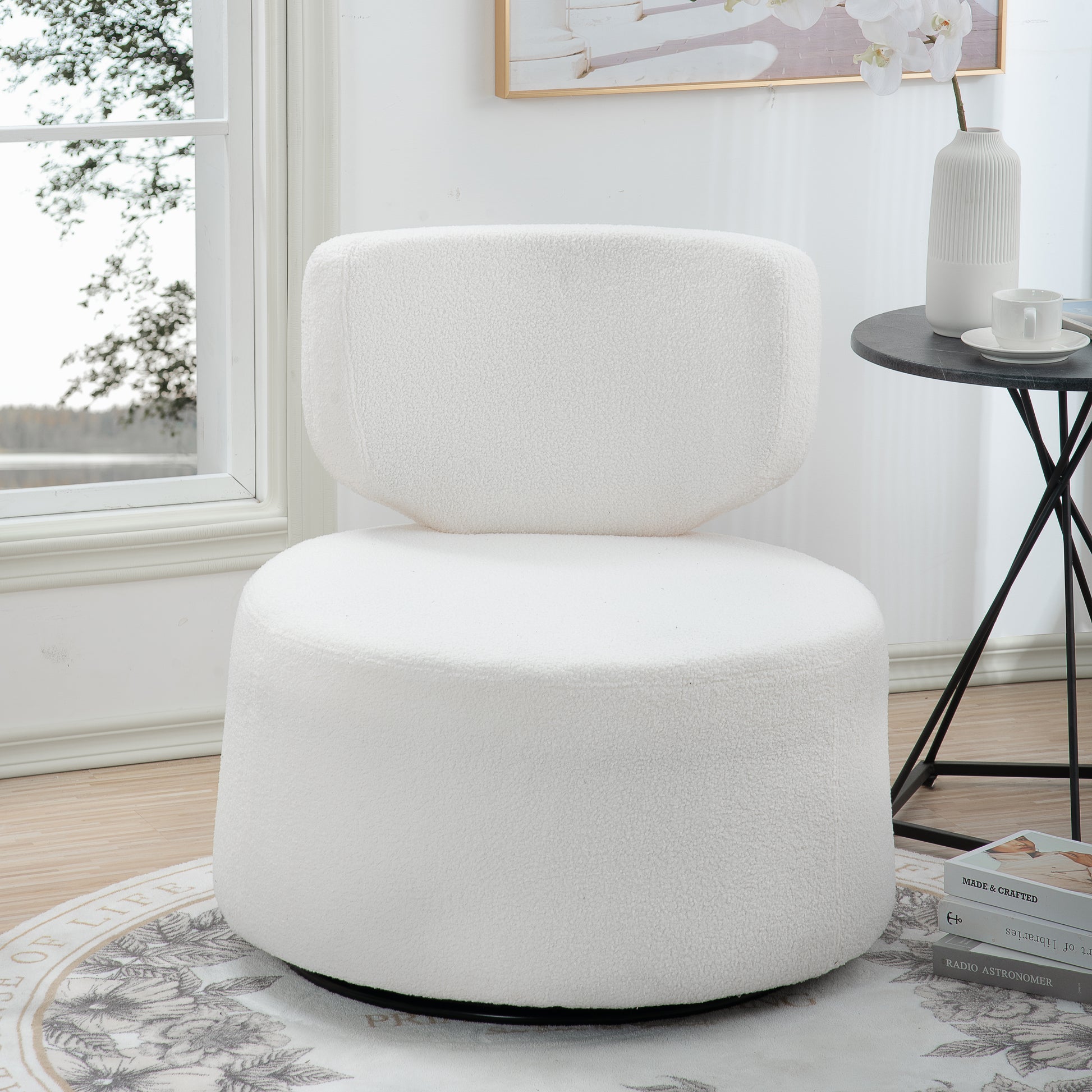 29.13" Wide Swivel Chair White Plush Plush